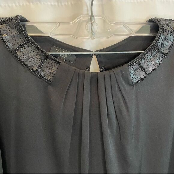 Talbots Women's Black Tunic Blouse with Sequins Neckline - Size 10p - Picture 4 of 11